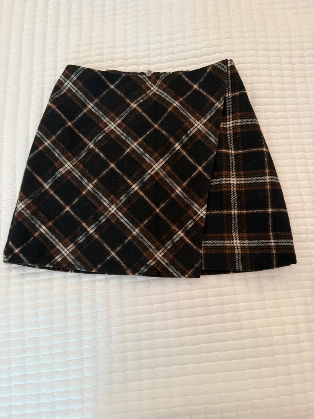 Hollister Plaid Wool-Blend Mini Skirt in Black and Brown